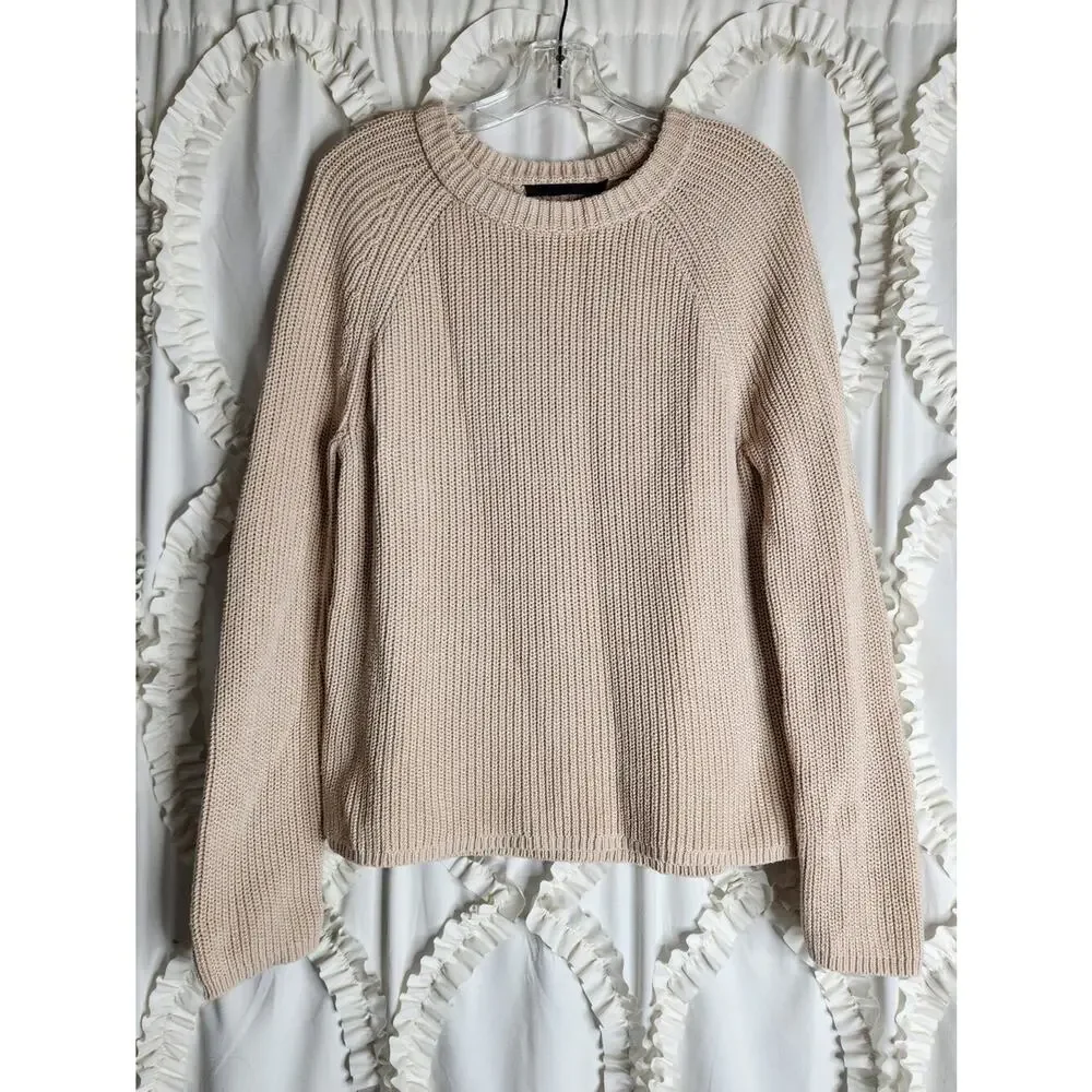 Jenni Kayne Cotton Fisherman Sweater Oatmeal Sz Medium